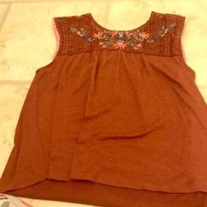 Brown lace collar tank top